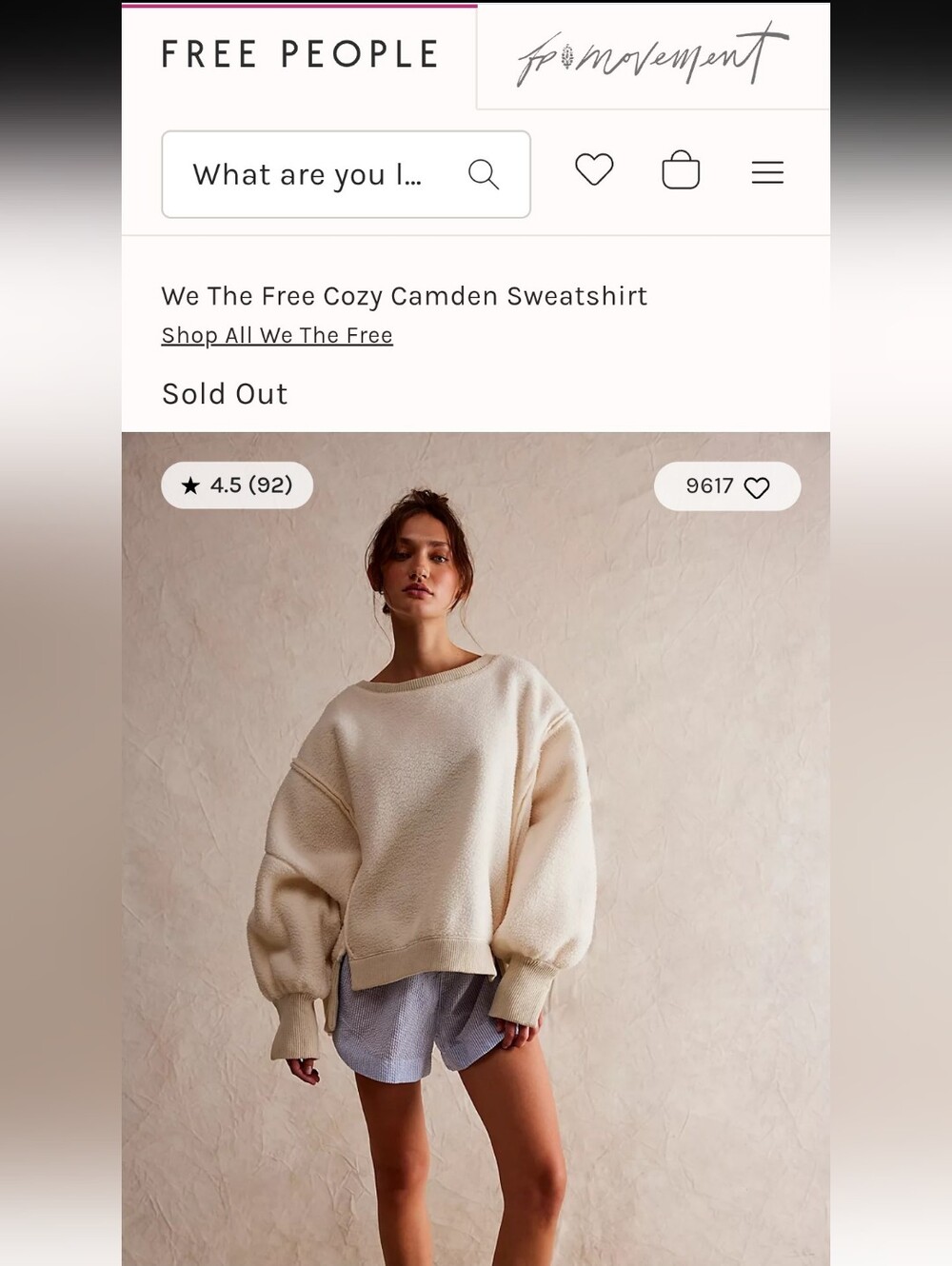 NWT Free People Cream Cozy Camden Sweatshirt Sz XL